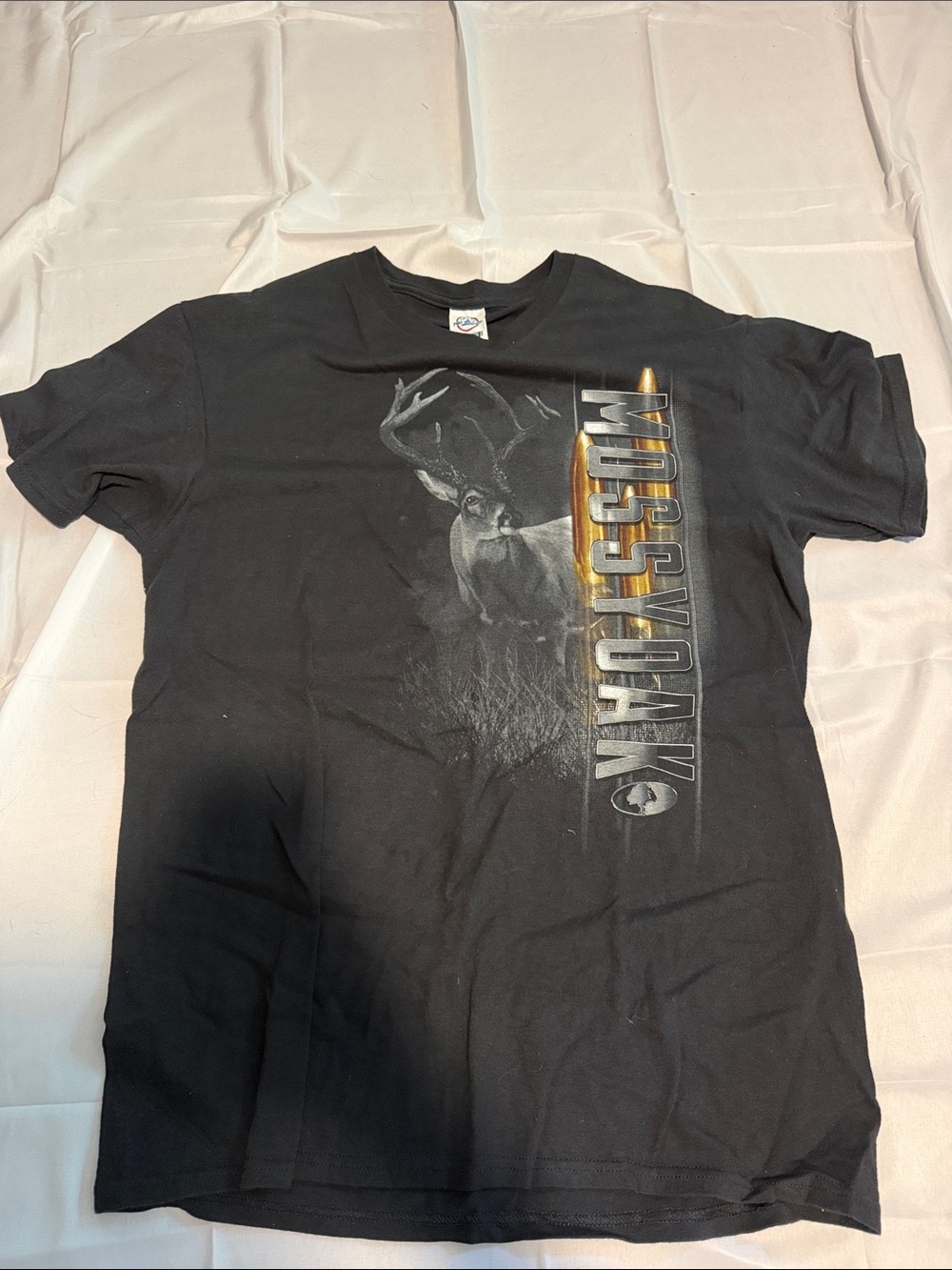 Mossy Oak Black Short Sleeve Tee with Deer and Bullet Graphic